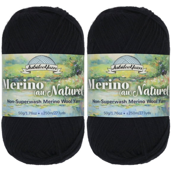 JubileeYarn Merino Au Naturel Yarn - 50g/Skein Super Fine Non-Superwash Merino Wool - Château Noir - 2 Skeins