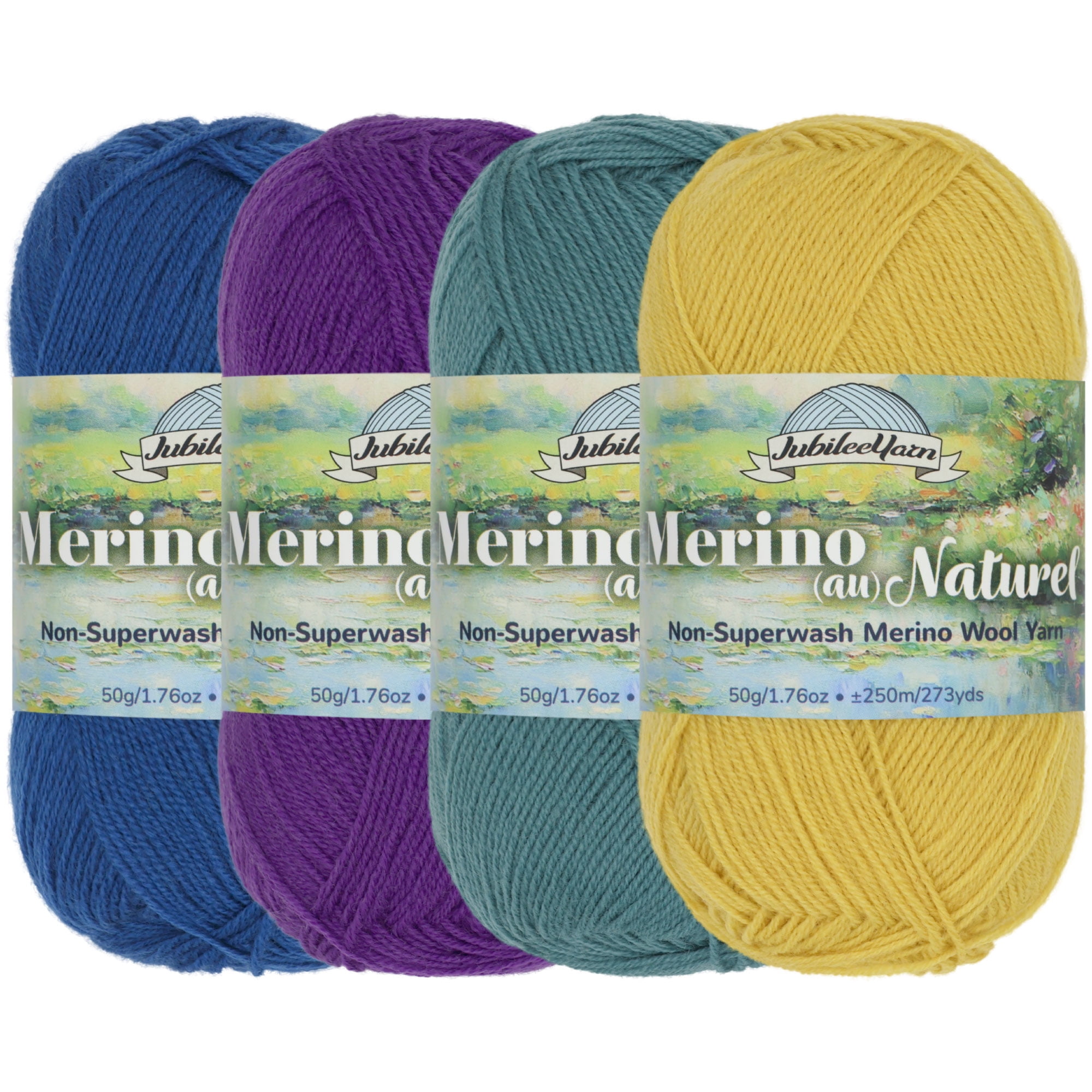 JubileeYarn Merino Au Naturel Yarn - 50g/Skein Super Fine Non-Superwash Merino Wool - Shades of Blue - 4 Skeins