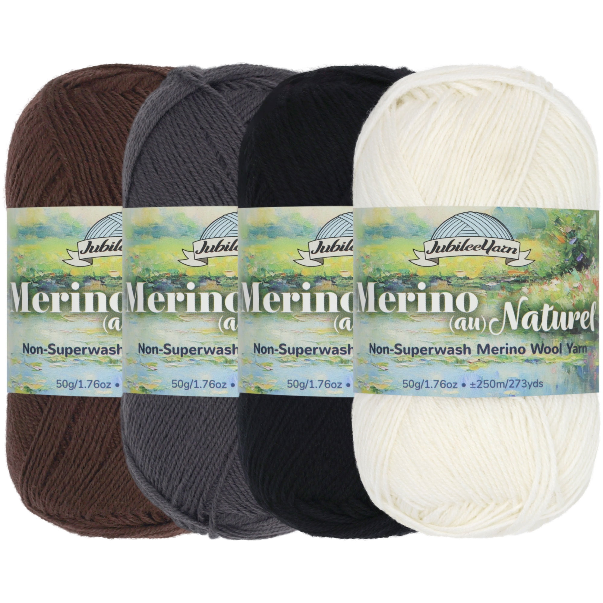 JubileeYarn Merino Au Naturel Yarn - 50g/Skein Super Fine Non-Superwash Merino Wool - Shades of Gray - 4 Skeins