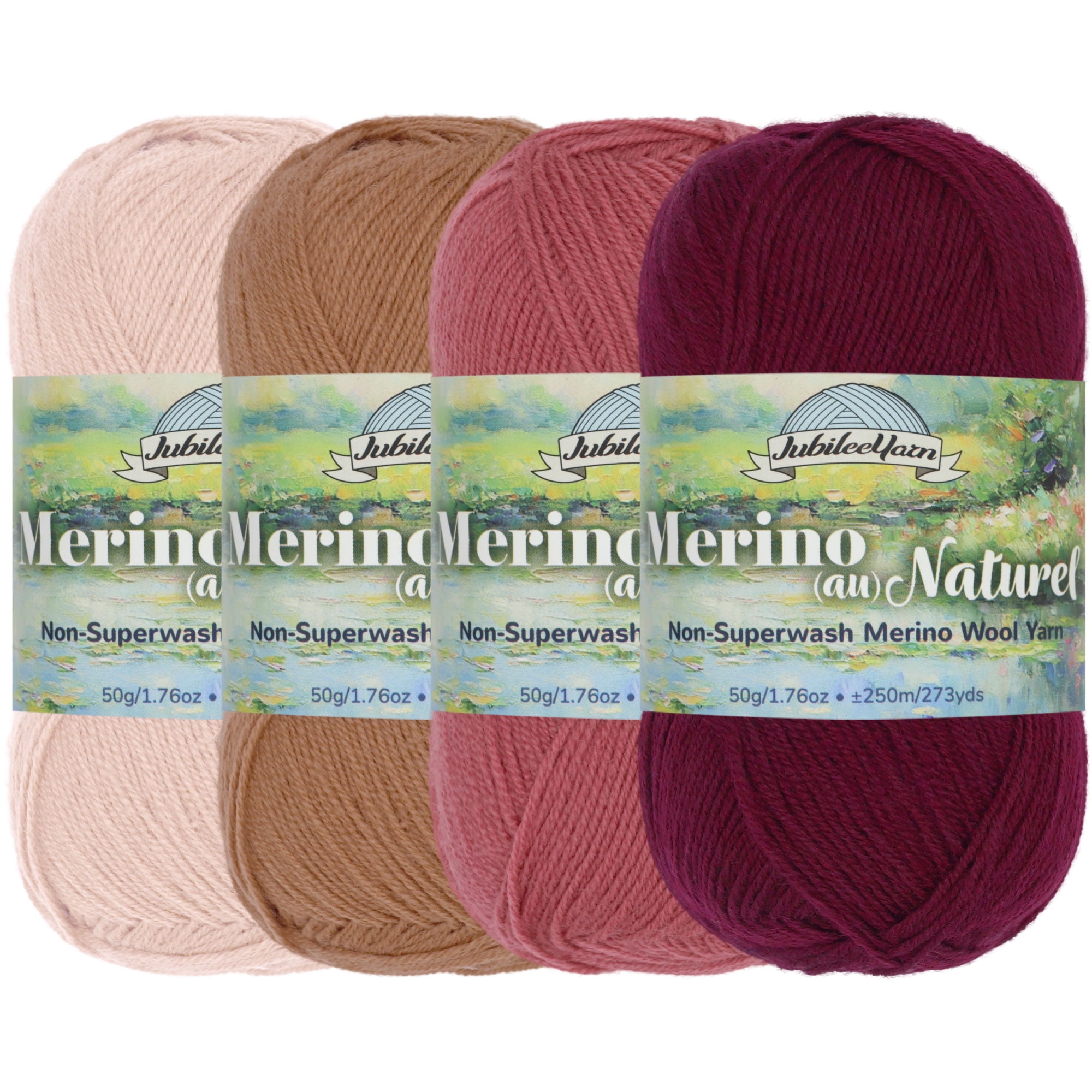JubileeYarn Merino Au Naturel Yarn - 50g/Skein Super Fine Non-Superwash Merino Wool - Shades of Red - 4 Skeins