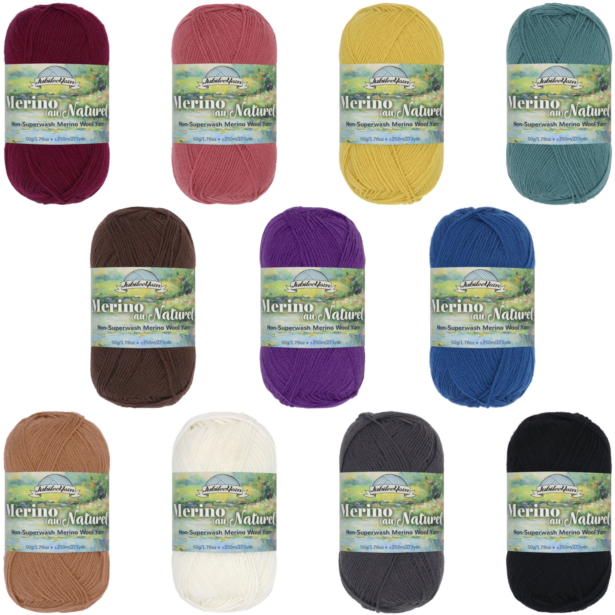 JubileeYarn Merino Au Naturel Yarn - 50g/Skein Super Fine Non-Superwash Merino Wool - Surprise Pack - 4 Skeins