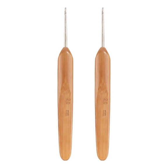 JubileeYarn Metal Crochet Hooks w/ Bamboo Handle | 2 Piece Set: Size 2mm | Carbonized Brown