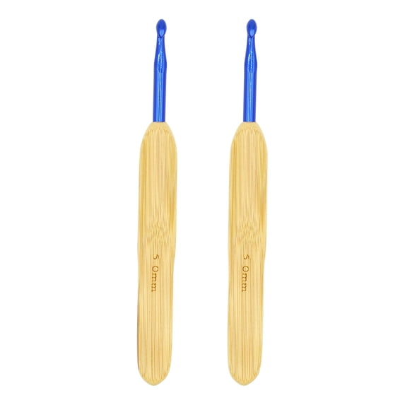 JubileeYarn Metal Crochet Hooks w/ Bamboo Handle | 2 Piece Set: Size 5mm | Natural Finish