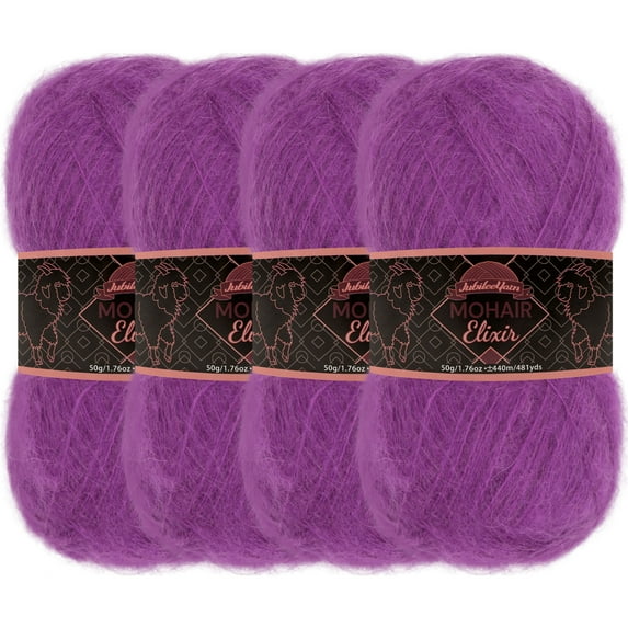 JubileeYarn Mohair Elixir Yarn - 50g/Skein Baby Wool Blend - Dragonfruit Paloma - 4 Skeins