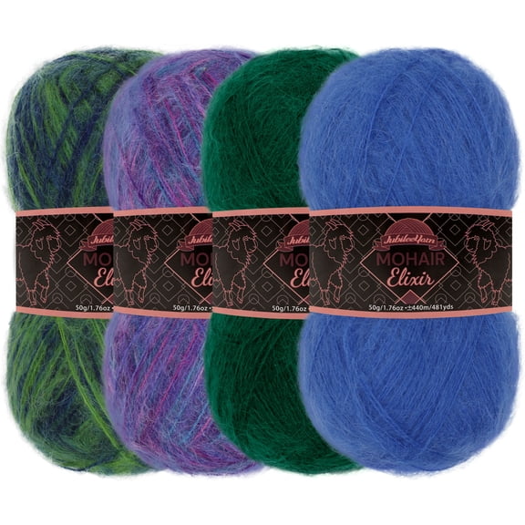 JubileeYarn Mohair Elixir Yarn - 50g/Skein Baby Wool Blend - Shades of Blue - 4 Skeins
