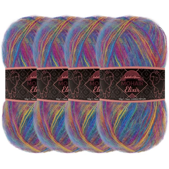 JubileeYarn Mohair Elixir Yarn - 50g/Skein Baby Wool Blend - Waikiki Beachcomber - 4 Skeins