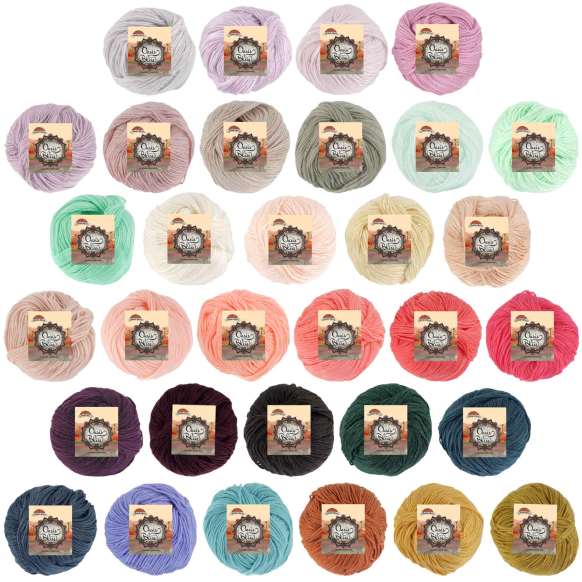 JubileeYarn Oasis Bliss Yarn - Baby Weight Acrylic Blend - 25g/Ball - Multiple Colors - 32 Balls