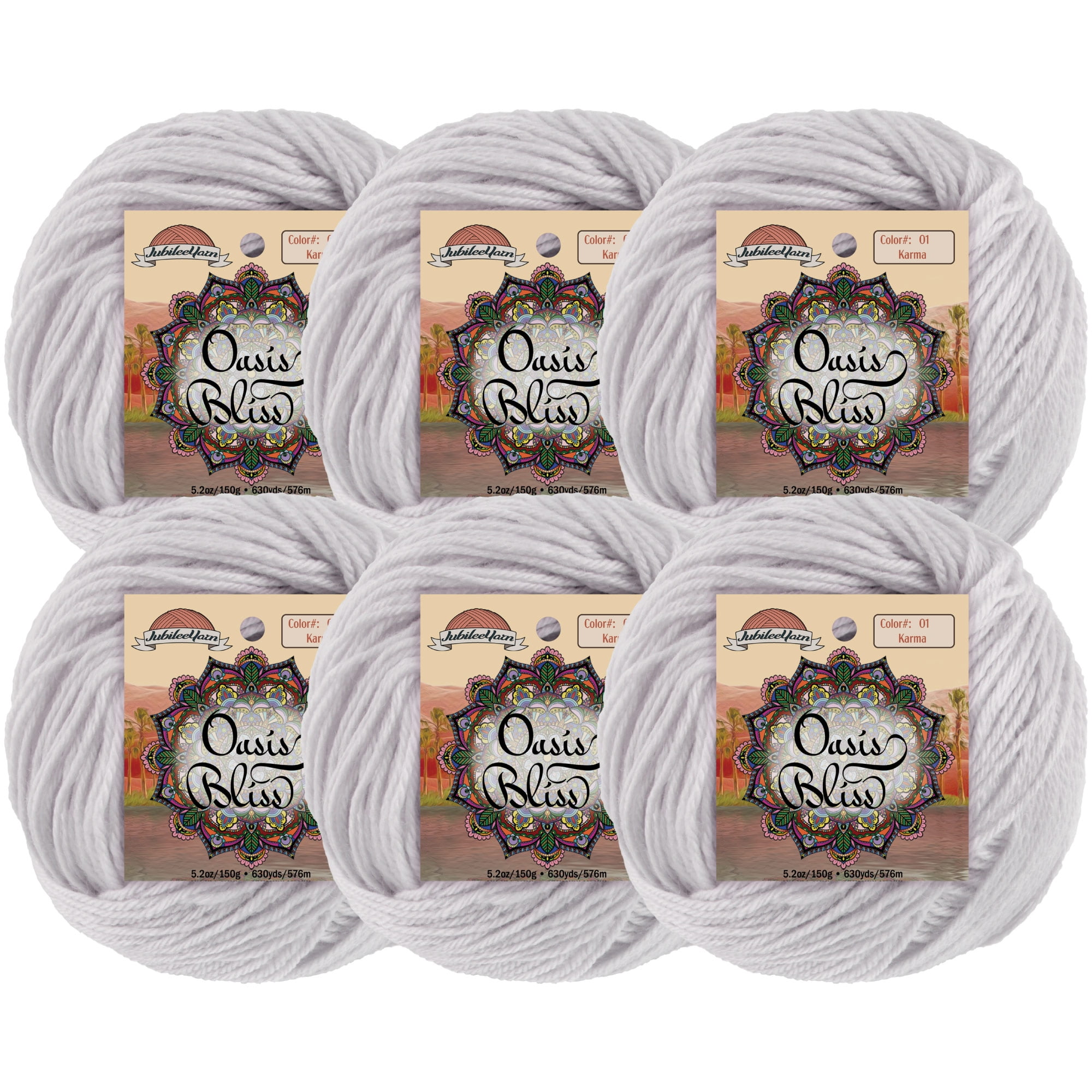 JubileeYarn Oasis Bliss Yarn - Super Fine Weight - 25g/Ball - Karma - 6 Balls