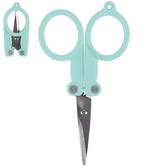 JubileeYarn Pocket Pal Folding Scissors TSA Compliant and Portable, Compact, Safe Travel Scissors, Stainless Steel Retractable, Adorable Aqua - 2 Units