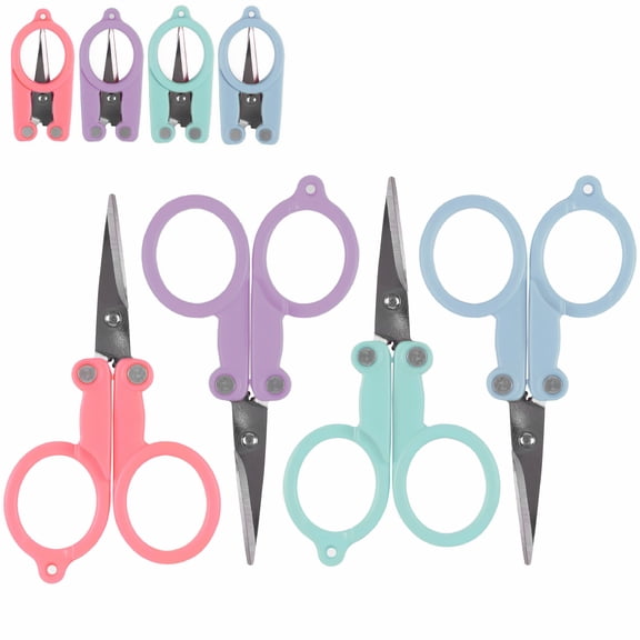 JubileeYarn Pocket Pal Folding Scissors TSA Compliant and Portable, Compact, Safe Travel Scissors, Stainless Steel Retractable, Assortment - 1 Set