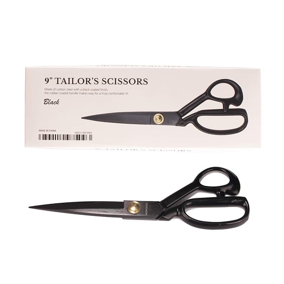 JubileeYarn Professional Fabric Scissors - Heavy Duty Carbon Steel - Multi Purpose Shears for Sewing Leather Tailor Dressmaking Craft - 9" Black - 1 Pair