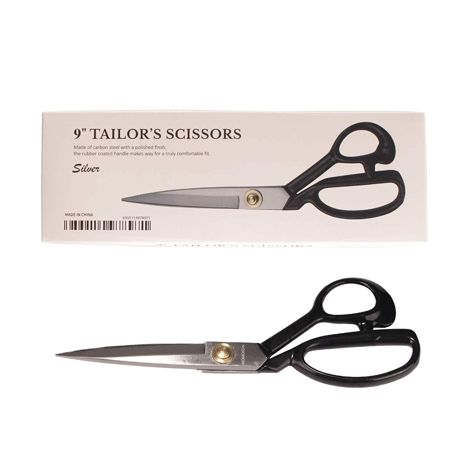 JubileeYarn Professional Fabric Scissors - Heavy Duty Carbon Steel - Multi Purpose Shears for Sewing Leather Tailor Dressmaking Craft - 9" Silver - 1 Pair
