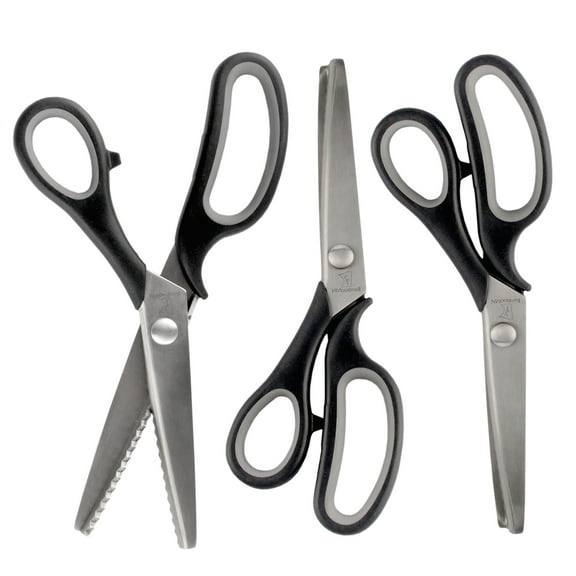 JubileeYarn Professional Grade Pinking Shears - 9" Serrated Stainless Steel - Black & Grey - 3 Pairs