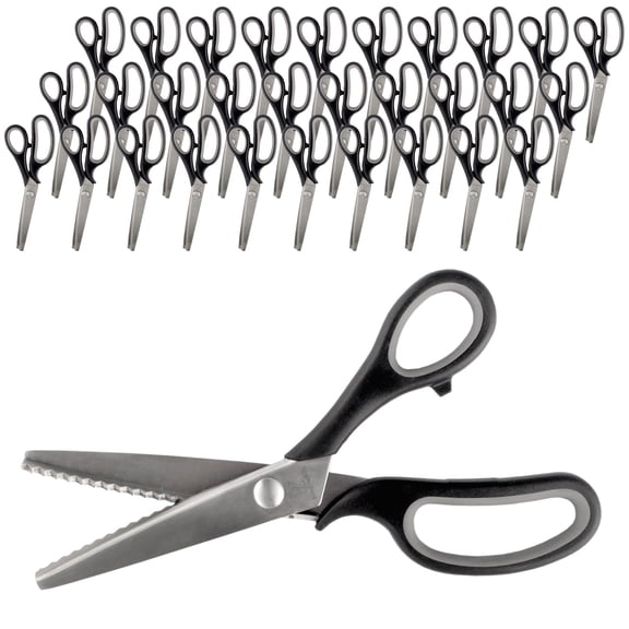 JubileeYarn Professional Grade Pinking Shears - 9" Serrated Stainless Steel - Black & Grey - 30 Unit Bulk Pack