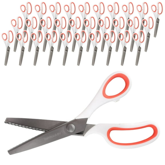 JubileeYarn Professional Grade Pinking Shears - 9" Serrated Stainless Steel - White & Orange - 30 Pair Bulk Pack