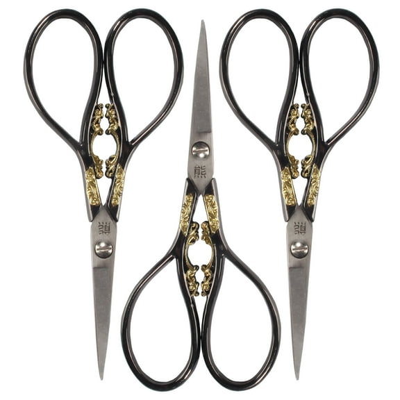 JubileeYarn Scrollwork Embroidery Craft Scissors - Black - 3 Pairs