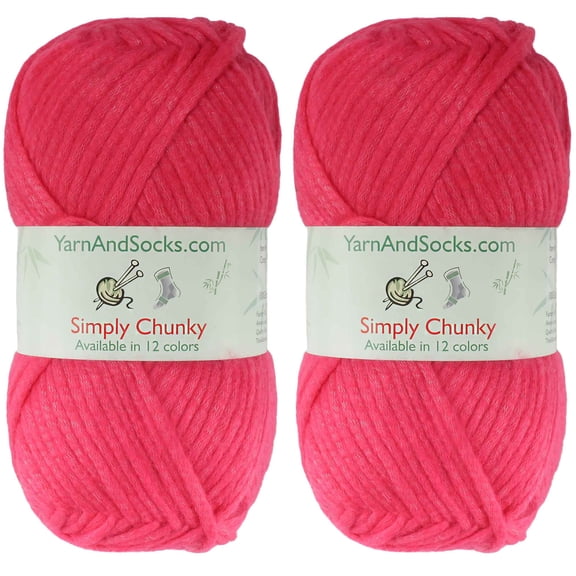 JubileeYarn Simply Chunky Yarn - Acrylic Chunky Weight - Hot Pink - 2 Skeins