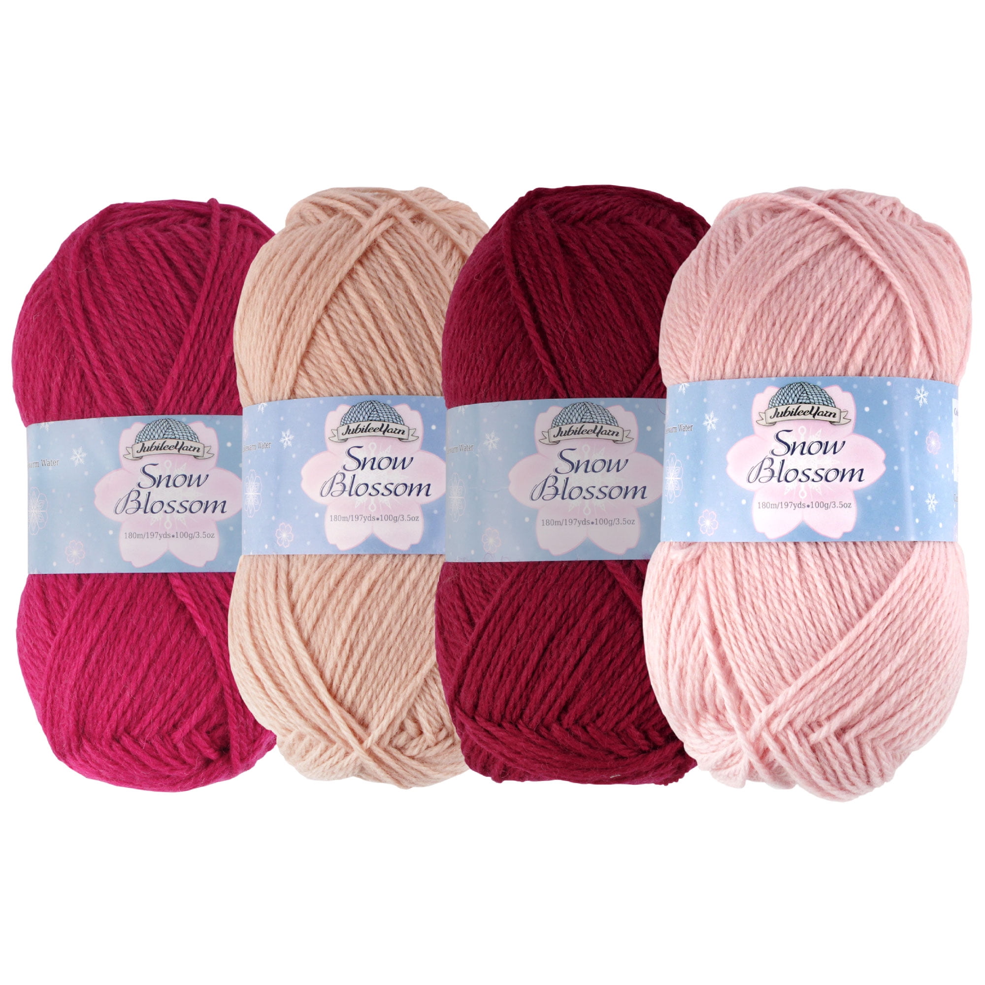 JubileeYarn Snow Blossom Yarn - DK Superwash Wool Yarn - Shades of Red - 4 Skeins
