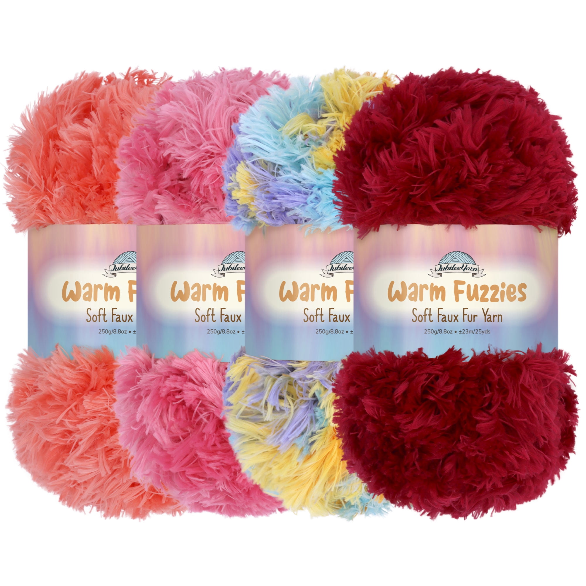 JubileeYarn Warm Fuzzies Soft Faux Fur Yarn - Polyester Bulky Weight - 100g/Skein - Shades of Red - 4 Skeins