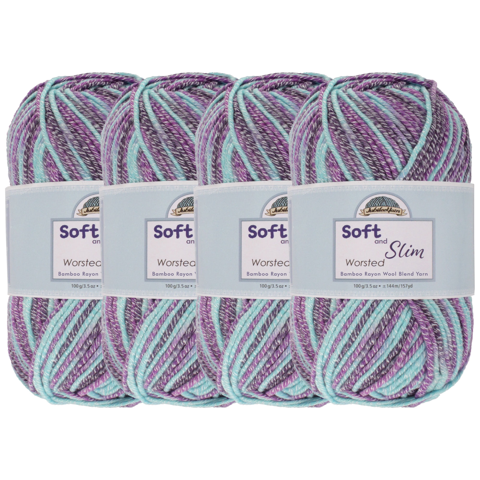 JubileeYarn Soft and Slim Worsted Bamboo Wool Blend Yarn - Aphrodite - 100g/Skein - 4 Skeins