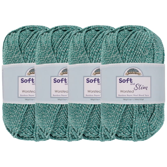 JubileeYarn Soft and Slim Worsted Bamboo Wool Blend Yarn - Frozen Tide - 100g/Skein - 4 Skeins