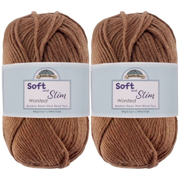 JubileeYarn Soft and Slim Worsted Bamboo Wool Blend Yarn - Milk Chocolate - 100g/Skein - 2 Skeins