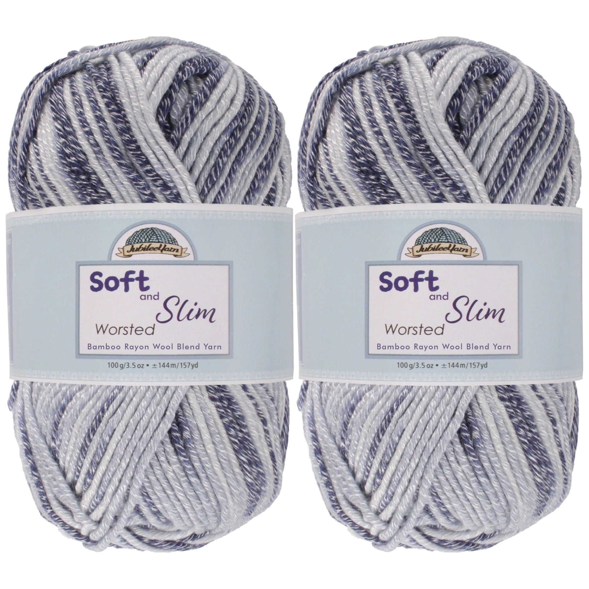 JubileeYarn Soft and Slim Worsted Bamboo Wool Blend Yarn - Pegasus - 100g/Skein - 2 Skeins