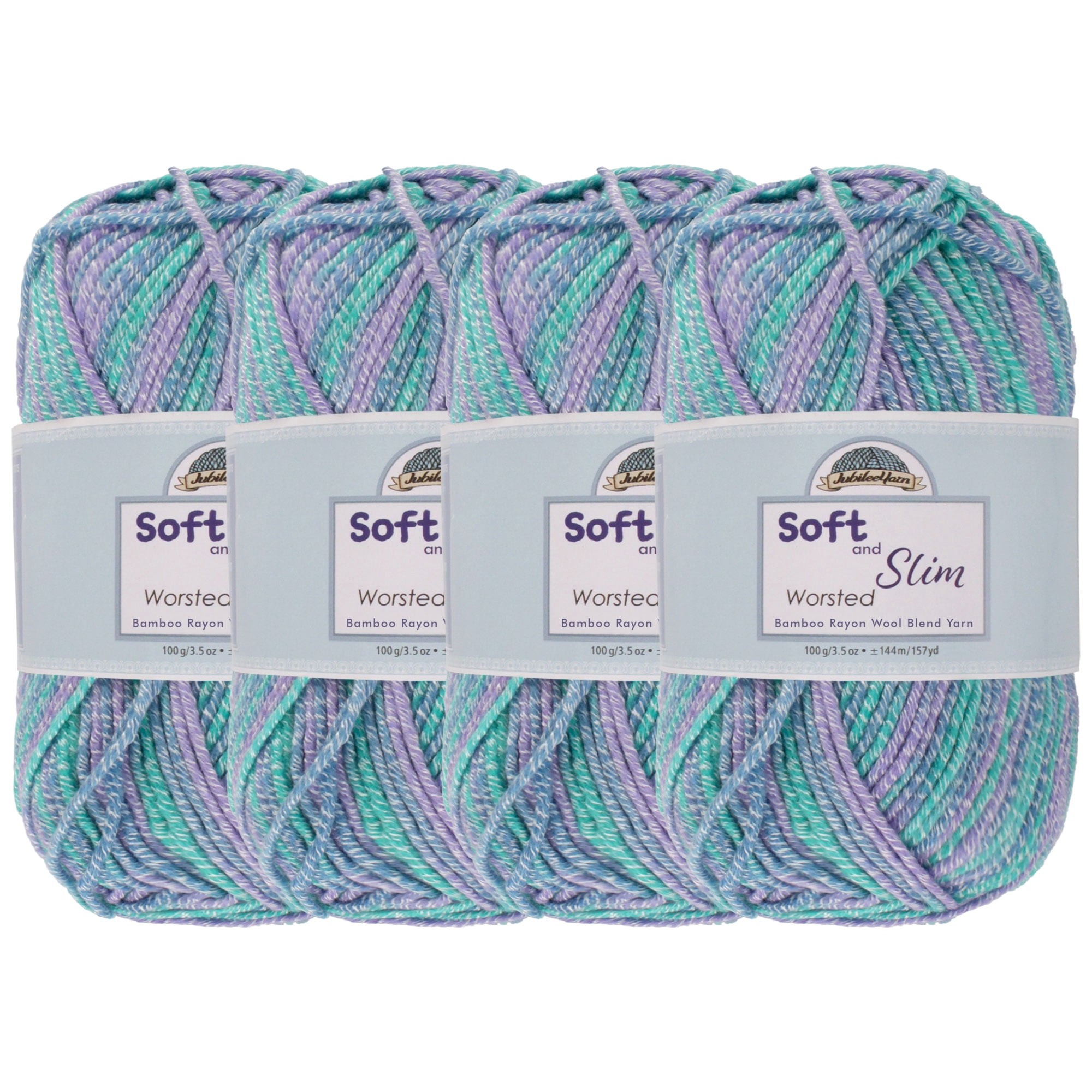 JubileeYarn Soft and Slim Worsted Bamboo Wool Blend Yarn - Poseidon - 100g/Skein - 4 Skeins