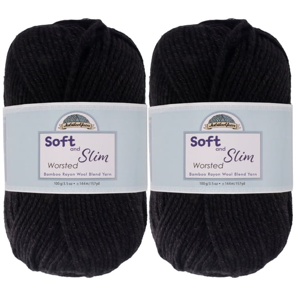 JubileeYarn Soft and Slim Worsted Bamboo Wool Blend Yarn - Tuxedo Black - 100g/Skein - 2 Skeins