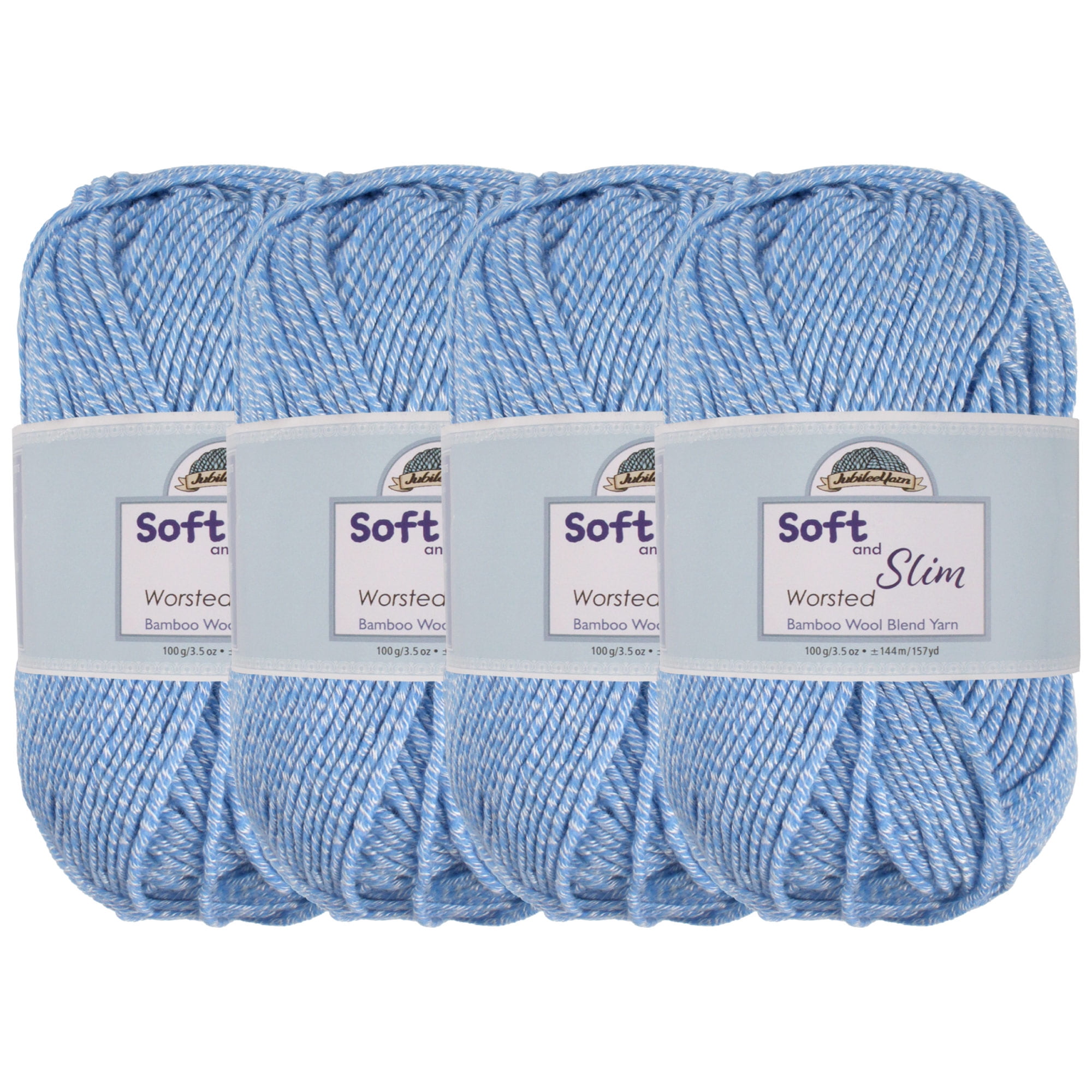 JubileeYarn Soft and Slim Worsted Yarn - Bamboo Wool Blend - Heather Sky - 100g/Skein - 4 Skeins