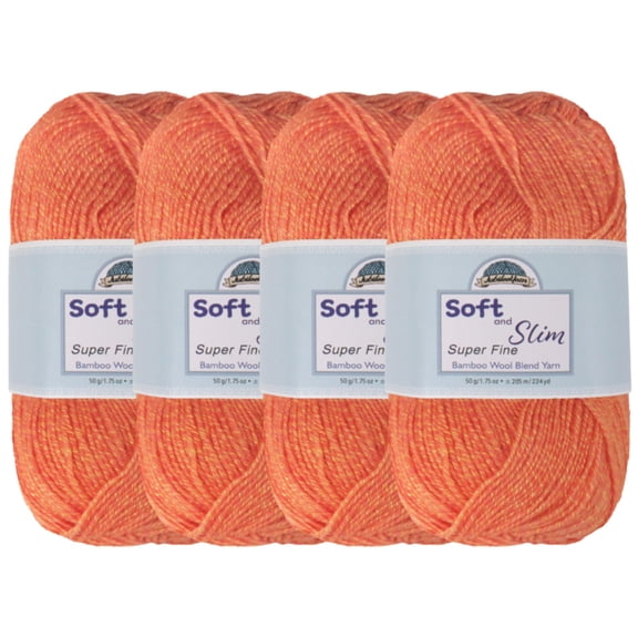 JubileeYarn Soft and Slim Yarn - 50g/Skein Bamboo Rayon Wool Blend - Apricot - 4 Skeins