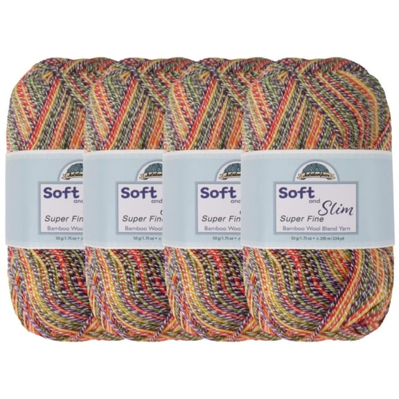 JubileeYarn Soft and Slim Yarn - 50g/Skein Baby Weight Rayon from Bamboo Wool Blend - Candy Swirl - 4 Skeins