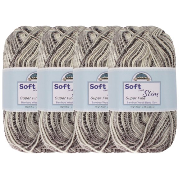 JubileeYarn Soft and Slim Yarn - 50g/Skein Bamboo Rayon Wool Blend - Licorice - 4 Skeins