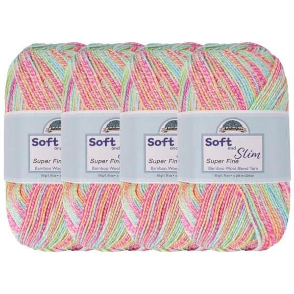 JubileeYarn Soft and Slim Yarn - 50g/Skein Bamboo Rayon Wool Blend - Rainbow Sprinkles - 4 Skeins
