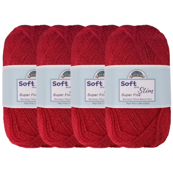 JubileeYarn Soft and Slim Yarn - 50g/Skein Bamboo Rayon Wool Blend - Ruby Red - 4 Skeins