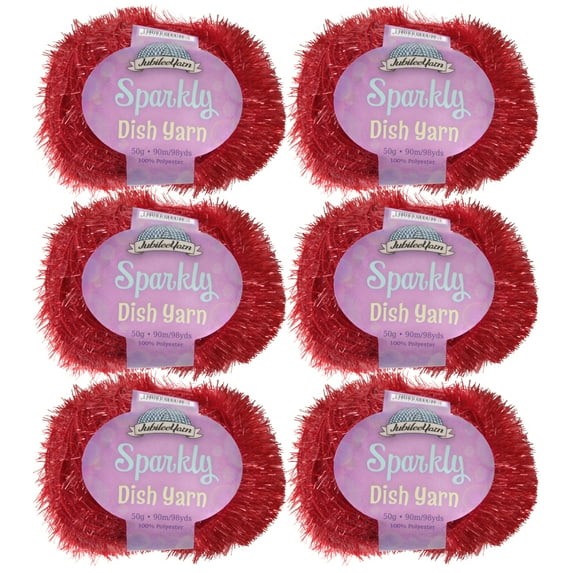 JubileeYarn Sparkly Dish Scrubby Yarn - Worsted Weight - 50g/Skein - 101 Red - 6 Skeins