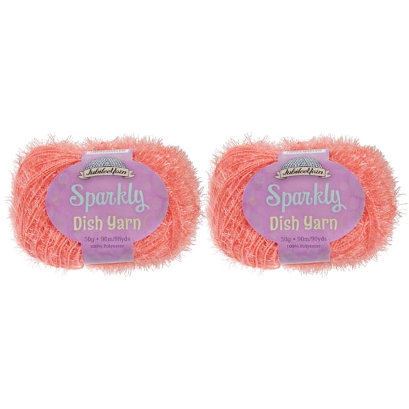 JubileeYarn Sparkly Dish Scrubby Yarn - Worsted Weight - 50g/Skein - 16 Live Coral - 2 Skeins