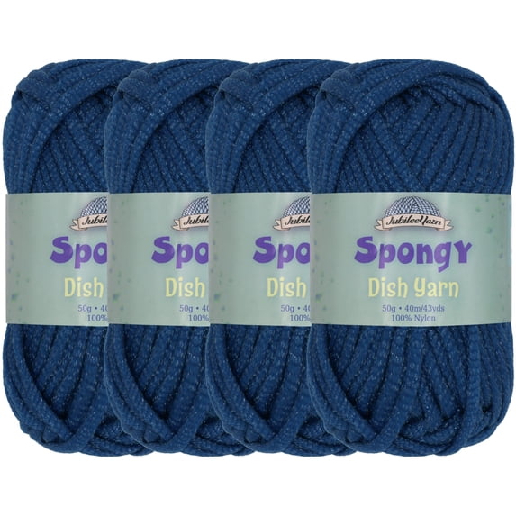 JubileeYarn Spongy Dish Yarn - 50g/Skein Worsted Nylon Dishcloth - Deep Blue - 4 Skeins