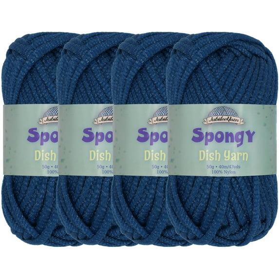 JubileeYarn Spongy Dish Yarn - 50g/Skein Worsted Nylon Dishcloth - Deep Blue - 4 Skeins