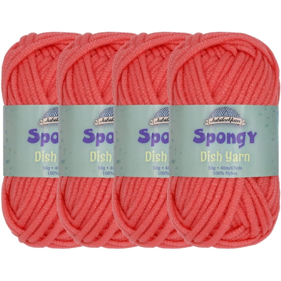 JubileeYarn Spongy Dish Yarn - 50g/Skein Worsted Nylon Dishcloth - Soft Red - 4 Skeins