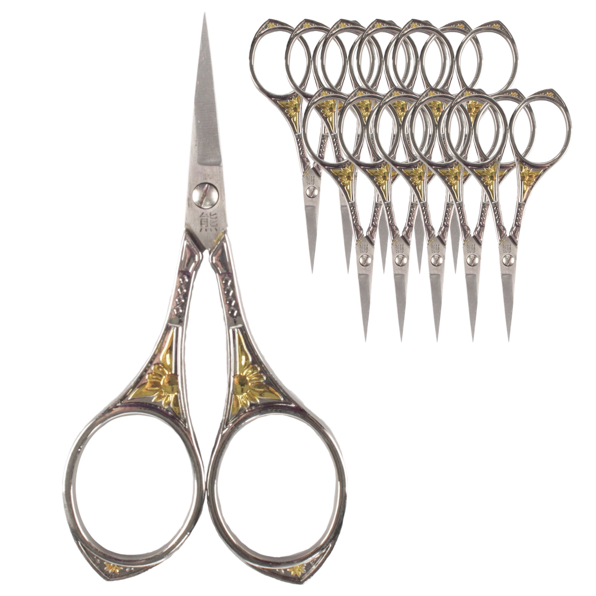 JubileeYarn Sun Motif Embroidery Craft Scissors - Silver - 10 Pairs