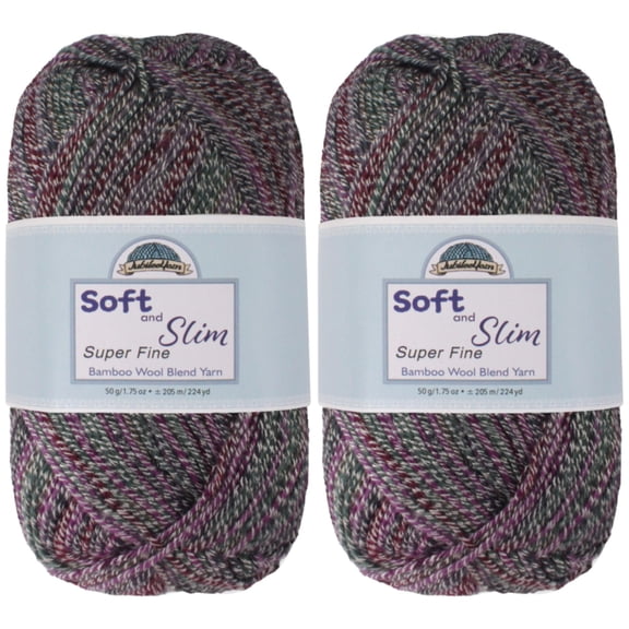 JubileeYarn Soft and Slim Yarn - 50g/Skein Bamboo Rayon Wool Blend - Purple Haze - 2 Skeins