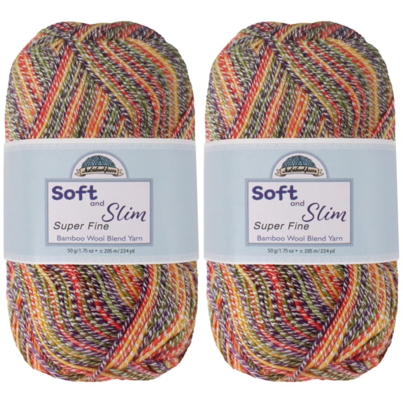 JubileeYarn Soft and Slim Yarn - 50g/Skein Baby Weight Rayon from Bamboo Wool Blend - Candy Swirl - 2 Skeins