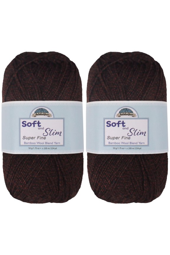 JubileeYarn Soft and Slim Yarn - 50g/Skein Bamboo Rayon Wool Blend - Dark Chocolate - 2 Skeins