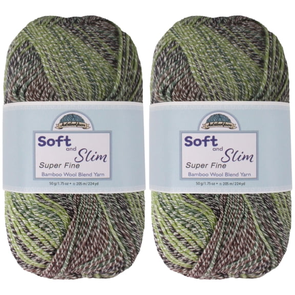 JubileeYarn Soft and Slim Yarn - 50g/Skein Bamboo Rayon Wool Blend - Mint Dark Chocolate - 2 Skeins