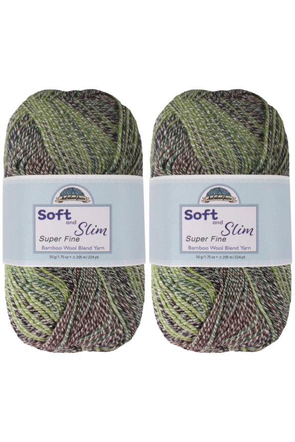 JubileeYarn Soft and Slim Yarn - 50g/Skein Bamboo Rayon Wool Blend - Mint Dark Chocolate - 2 Skeins