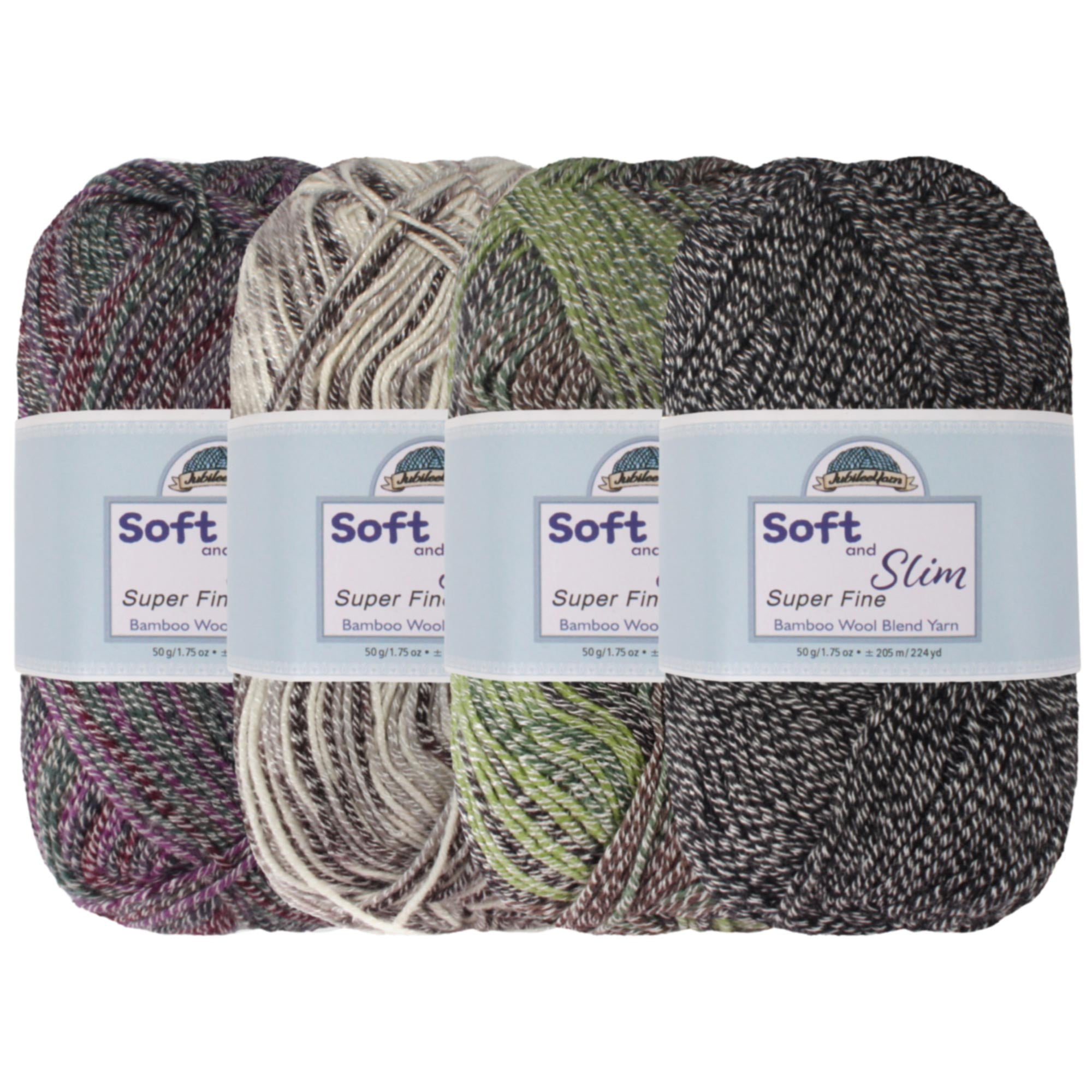 JubileeYarn Soft and Slim Yarn - 50g/Skein Bamboo Rayon Wool Blend - Shades of Black - 4 Skeins