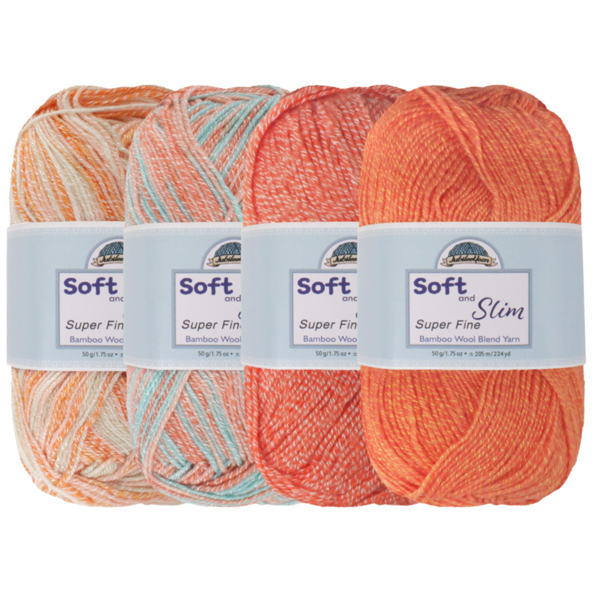 JubileeYarn Soft and Slim Yarn - 50g/Skein Bamboo Rayon Wool Blend - Shades of Orange - 4 Skeins