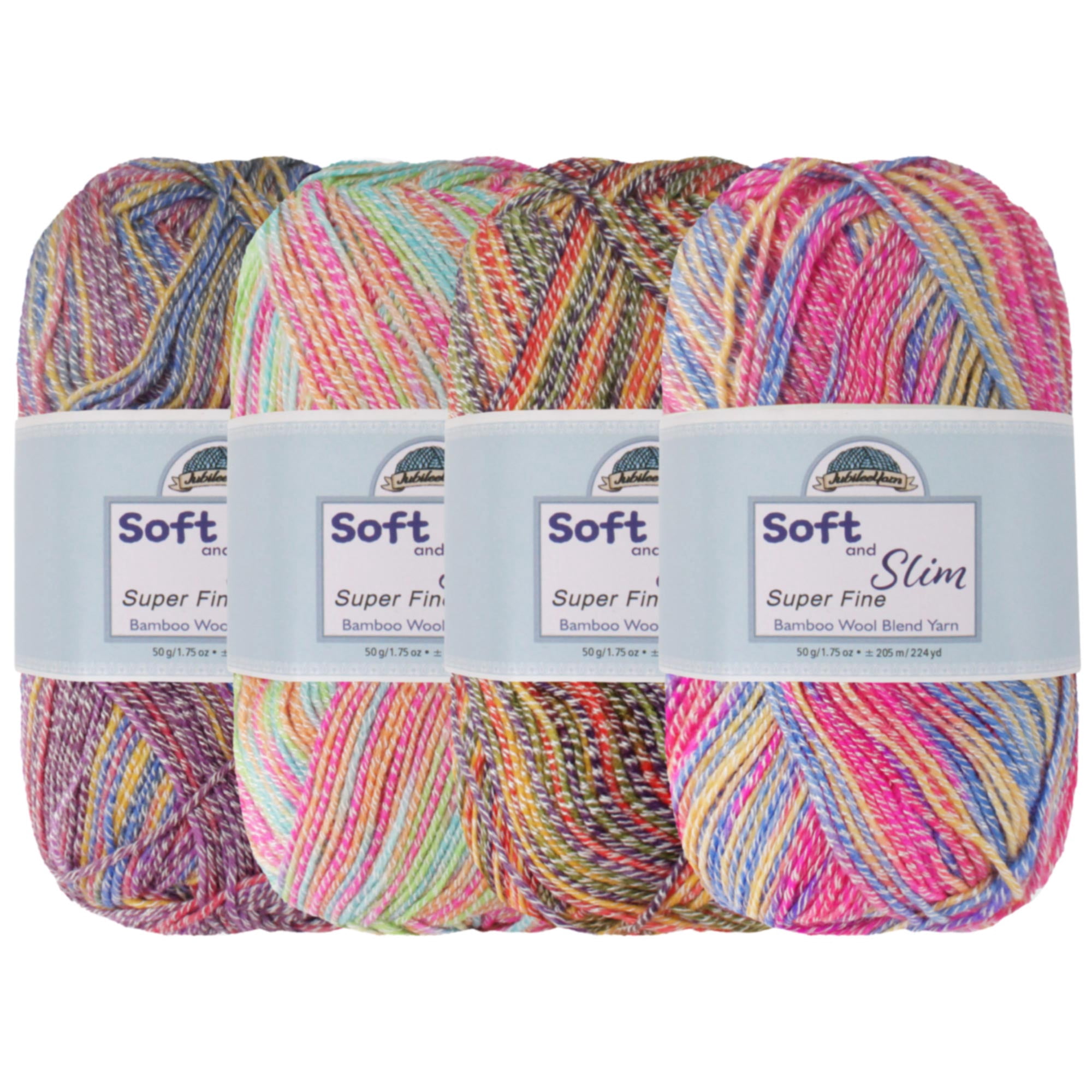 JubileeYarn Soft and Slim Yarn - 50g/Skein Bamboo Rayon Wool Blend - Shades of Pink - 4 Skeins
