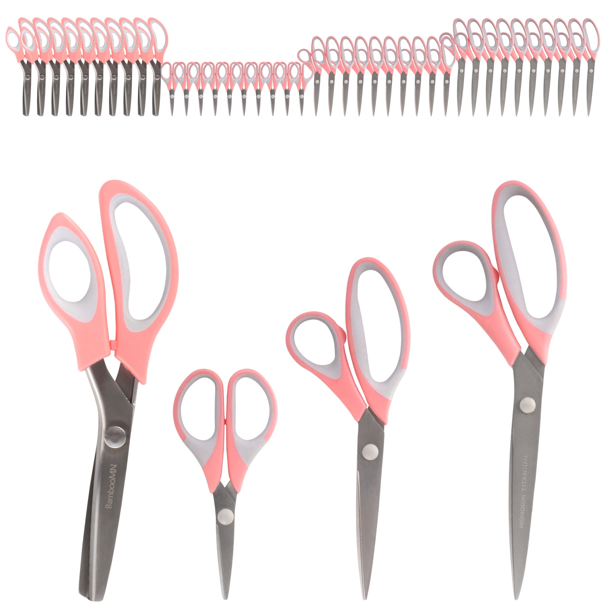 JubileeYarn Titanium Softgrip Scissors Set - Pinking, Sewing, Arts, Crafts, Office - 10 Sets of 4 - Pink